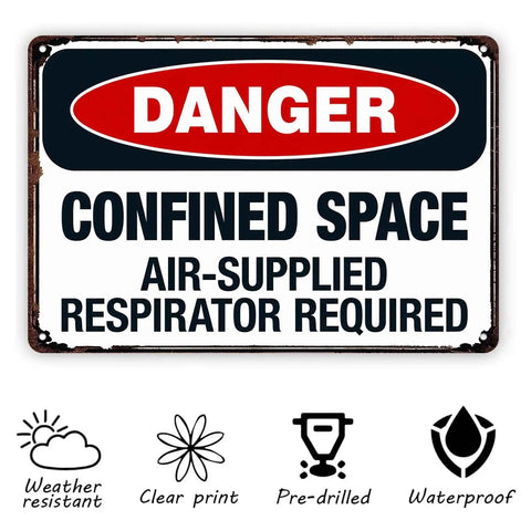 Vintage Danger Confined Space Metal Sign 8x12 Inch Wall Decor For Garage Home Bar Kitchen Office Porch Dope Industrial Vibe Durable Metal Wall Art For Man Caves, close-up