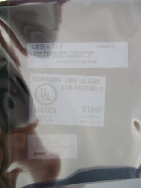Pro Grade Smart Loop Panel Touchscreen Annunciator Display label with installation instructions and fire alarm certification.