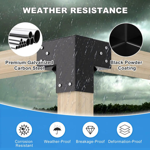 4x4 Pergola Bracket Kit 8 Pack With 3 Way Right Angle Corner Brackets And Post Base showing weather resistance features
