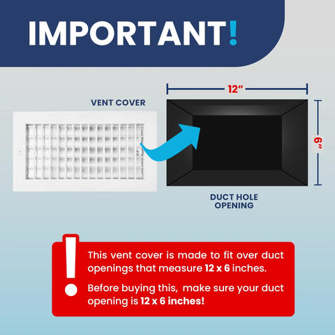 12 By 6 Inch Duct Opening Register Vent Cover With Adjustable Single Deflection Aluminum HVAC Grille size guide diagram.