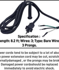 Heavy Duty Kickass Replacement Power Cord Compatible With Skilsaw Worm Drive Circular Saw 14 AWG 3 Prong Bare Wire Cable, 8.2 ft long.