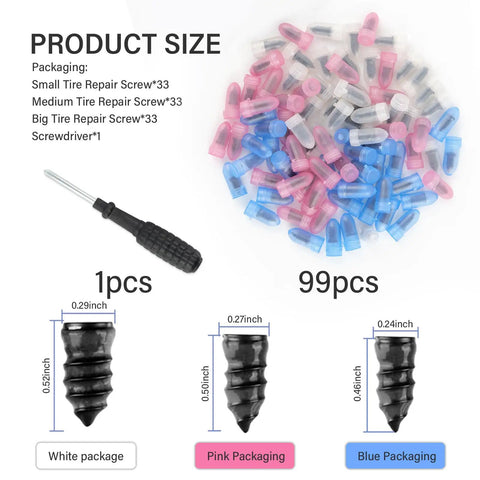 DIY Tire Plug Kit 100 Piece Set With Three Plug Sizes And Screwdriver For Quick Tire Repairs On Cars Trucks SUVs image with parts