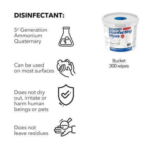 Image showing SaniDry Disinfecting Wipes 300 Count EPA Approved Unscented White Nonabrasive Multi Surface Cleaning Wipes bucket.