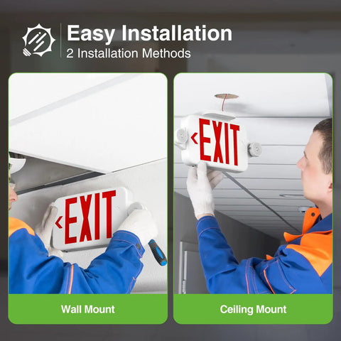 4 Pack Red Exit Sign With Emergency Lights And Battery Backed Led Adjustable Head Emergency Lights For Hard Wired Commercial Use installation