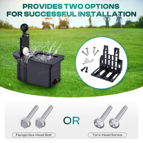 Heavy Duty Golf Cart Ball Washer And Club Head Cleaner Kit Rear Mount showing rinse bucket and installation hardware options.