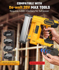Heavy Duty Cordless 2 In 1 Nail Gun And Staple Gun For Quick Home Fixes shown with compatible DeWalt 20V battery.