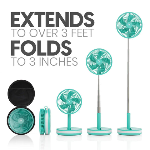 Rechargeable Portable Fan With USB-C, Wireless Battery Operated, 4 Speeds, expands from 3 inches to over 3 feet, mint case