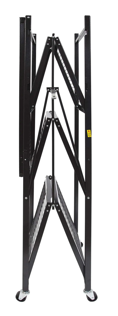 Straight Up Heavy Duty 4 Tier Foldable Steel Storage Rack In Black, Commercial Grade Shelving Unit With No Fuss Snap Together Setup, Multi Functional Organizer For Home Garage Or Basement
