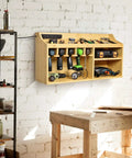 Power Tool Organizer And Storage Cabinet With Wooden Drill Charging Station All In One Wall Mount Rack And 3 Shelves For Workbench