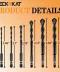 Front view of DeckRKAT 6-piece black masonry drill bit set with carbide tips and hex shanks, sizes 5/32–1/2 in.