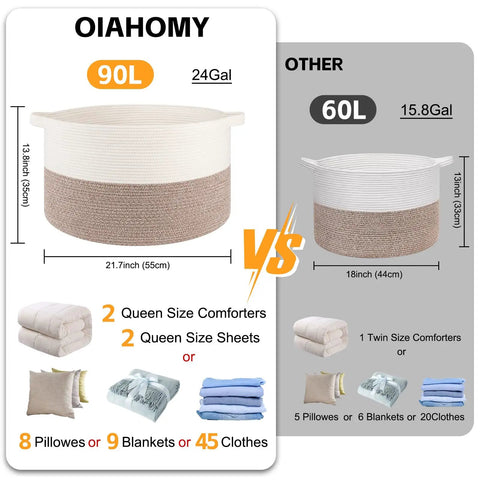 Hella Spacious XXXLarge Blanket Basket For Living Room Storage And Family Rooms Is Built Tough With Heavy Duty Woven Weave Offering A Super Roomy 90 Liter Space To Stack Bulk Comforters Extra Pillows And Throw Blankets In Warm Earthy Brown