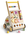 Flat Out Favorite For Little Kiddos With This Wooden Baby Walker Activity Center Featuring 10 Sensory Play Modules and wheels.