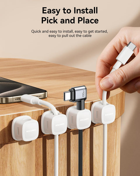 Six Pack Magnetic Cable Clips With Smooth Adjustable Adhesive Cord Organizer For Desk Nightstand Car And Wall Quick Snap Magnetic Hold 60 Degree Rotating Center For Easy One Hand Cable Management