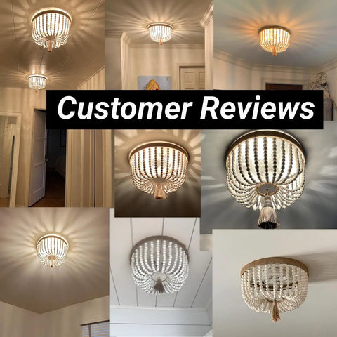 Boho Wood Beaded Flush Mount Ceiling Light Three Light Mini Round Chandelier White For Bedroom Kitchen Island Entryway Rustic Antique Farmhouse Vibe Style