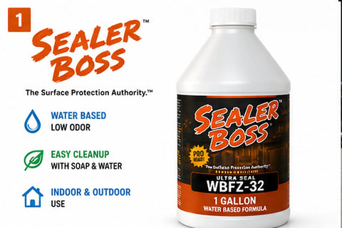 Pro Level Water Based Concrete Sealer With Semi Gloss Finish And Super Color Boost For Driveways Patios And Pavers in one gallon bottle.