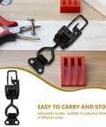 Heavy Duty Adjustable Toggle Latch Clamp for doors with iron build next to pliers and screws on wooden surface