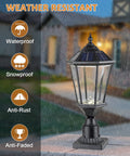 Solar Post Lights With 3-Inch Base Adapter, Aluminum Pillar Lamp With Clear Glass in rain, dusk to dawn auto on lantern