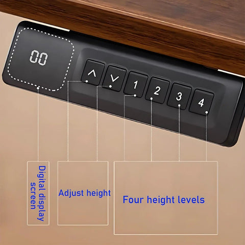 Adjustable Height Standing Desk With Four Memory Presets For Home Office Computer Workstation Natural Finish control panel showing digital screen and four height presets