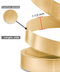 Gold Brushed Aluminum PVC Edge Banding 1.5 Inch By 25 Foot Non Glued Flexible Durable Real Veneer Edge Trim for DIY, shown in a coil.