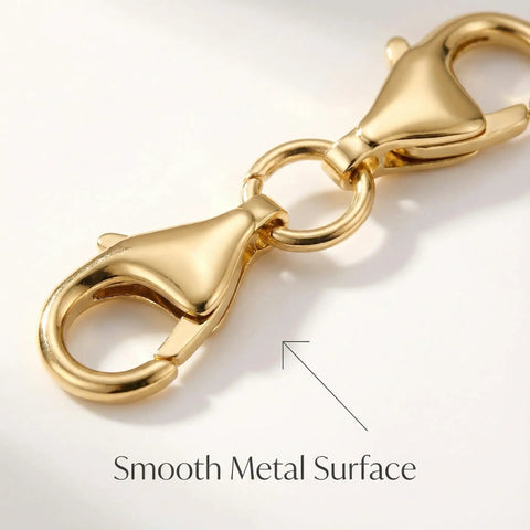 Close-up of 24 Pack Gold Double Lobster Claw Clasps for Jewelry Making, Necklace Extenders and Closures, 12mm Grab and Go Connectors.