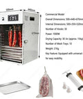 Heavy Duty Commercial Food Dehydrator And Beef Jerky Dryer With Digital 24 Hour Timer and Precise Temperature Controls, open view with sausage hooks.