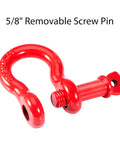 Red 5/8 in removable screw pin of Five Eighths Inch D Ring Shackles Heavy Duty Forged Carbon Steel With Screw Pin Working Load Limit 3.25 Tons 6500 Lbs Towing Rigging And Vehicle Recovery Red 10 Pack