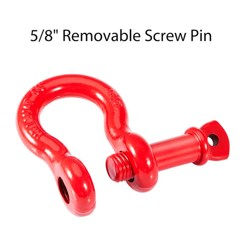 Red 5/8 in removable screw pin of Five Eighths Inch D Ring Shackles Heavy Duty Forged Carbon Steel With Screw Pin Working Load Limit 3.25 Tons 6500 Lbs Towing Rigging And Vehicle Recovery Red 10 Pack