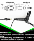 Black e-bike hydraulic disc brake lever with hose and 2-pin power-off sensor connector, front view