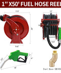 1 Inch Fuel Hose Reel With 50 Ft Retractable Ratchet Spring Drive, Diesel Hose Reel With 360 Degree Swivel, Auto Shut Off Nozzle