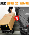 Heavy Duty Electric Stair Climbing Dolly 661Lb Capacity 600W Motor Powered Hand Truck Cart moving a box up stairs