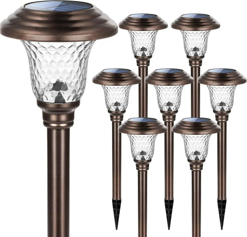 8 Pack Solar Pathway Lights Outdoor Warm White 3500K Waterproof LED Path Lights For Yard Patio Garden Walkway Clear Glass Lampshades