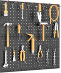 Beefy Pegboard Wall Organizer Kit For Garage And Shed 30 By 60 Cm Metal Pegboard Panels With Tool Storage displayed with tools