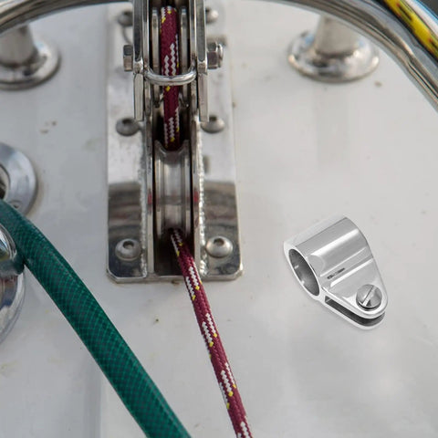 Stainless Steel Bimini Top Ball Cap For 25mm Tubes Marine Boat Hardware Easy Install No Fuss Mounting For Deck And Umbrella Shaft On Floating Docks And Yacht Canopy With Quick Release Eye End, shown on boat deck
