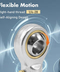 Four Pack PHSB4 Steel Rod End Bearings With 1/4 Inch Bore And 1/4-28 Right Hand Female Thread Pre Lubricated For Hydraulic Cylinders Cnc Machines Runs Sweet As Corn And Crushes Heavy Shop Tasks Like A Champ showing right-hand thread and self-aligning design.