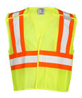Men's High Vis Reflective Breakaway Safety Vest With Contrast Mesh And Quick Hook Closure Ansi Class Two Jobsite Ready Traffic Control Utility Gear Lime Orange Trim Real Big Size Built Tough, front view, mesh design, bright colors.