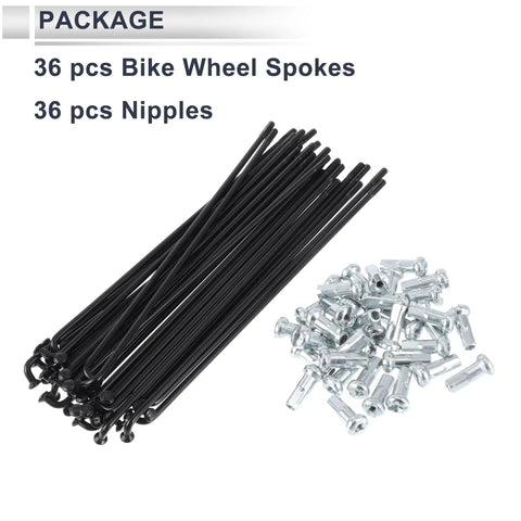 Universal Bicycle Spokes Kit 13G 127mm Length With 12x6mm Nipples Black Steel 36 spokes and 36 nipples for repair