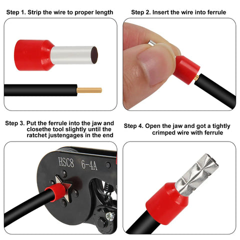 100 Pcs Wire Ferrules Kit 8 AWG Ferrule Connectors End Terminals E10 12 Crimp Connectors Red For Screw Terminal Projects Car Audio Speaker Wiring Industrial Electricians DIYers, crimping steps