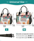 Desert Beige Insulated Lunch Bag for Women and Men, showing small and medium sizes with shoulder strap dimensions.
