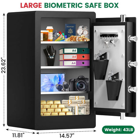 5.5 Cubic Feet Biometric Fireproof Safe For Home With Keypad And Dual Alarms Beefy Waterproof Heavy Duty Safe Box open view