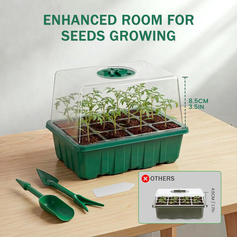 6 Pack Seed Starter Trays With Full Spectrum Grow Light Timing Controller And Adjustable Brightness Thick Seedling Trays With Humidity Domes Heightened Lids Gift Box Indoor Garden Starter Kit For Easy Seed Germination