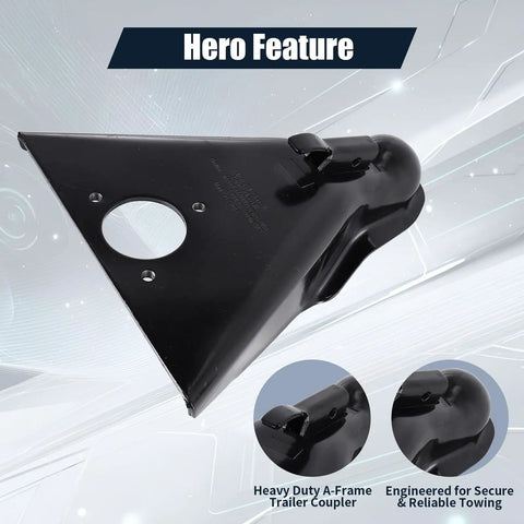 Beefy A Frame Trailer Coupler With Two And Five Sixteenths Inch Hitch Ball Compatibility Ready To Tow Up To Fourteen Thousand Pounds Five Millimeter Reinforced Steel With Black Powder Coat For RV And Utility Trailers displayed on light background