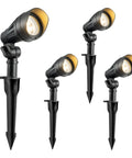 Image of Low Voltage LED Landscape Lights 4 Pack, 3.2W 240LM, 3000K Warm White with stake mount, ideal for outdoor use.