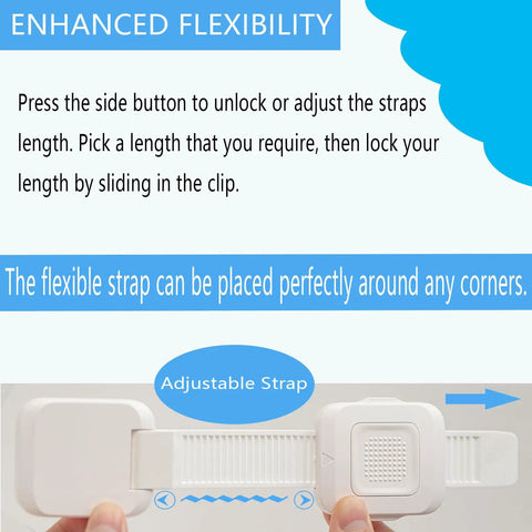 Adjustable strap from Heavy Duty No Drill Furniture Anchors For Baby Proofing With Upgraded Adhesive Straps, showcasing flexibility and locking mechanism.