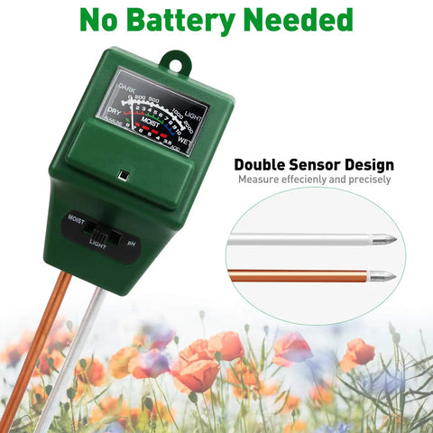 3 In 1 Soil Moisture PH And Light Meter For Indoor And Outdoor Plants Garden Lawn Farm Use Must Have Hygrometer Sensor For Plant Health Watering Schedule And Precise Soil Testing, green analog meter, battery-free