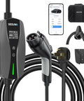 Heavy Duty Solid Level 2 Ev Charger 40 Amp Wall Mount With Smart WiFi App Control Etl Certified J1772 Port For Bevs And Phews Straight Out The Box, showing charger with cable, display, and connector.