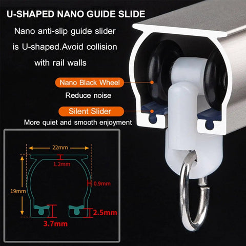 Heavy Duty Double Track Aluminum Sliding Barn Door Rail Kit Wall Or Ceiling Mounted Room Divider with U-shaped nano guide slide.
