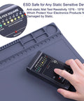 Anti Static Mat For PC Building And Electronics Repair, Heat Resistant Up To 932F, ESD Safe Soldering Pad with test device shown