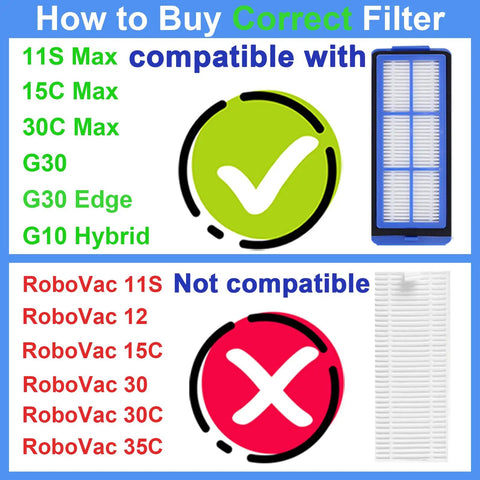 Compatibility chart for Replacement Parts Kit For Eufy Robotic Vacuums showing compatible and non-compatible models.