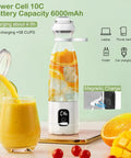 Portable Personal Blender For Shakes And Smoothies On The Go, 300W Motor, 20Oz Cup, USB Rechargeable With 6000mAh, One Key Quick Cleaning, White