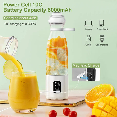 Portable Personal Blender For Shakes And Smoothies On The Go, 300W Motor, 20Oz Cup, USB Rechargeable With 6000mAh, One Key Quick Cleaning, White